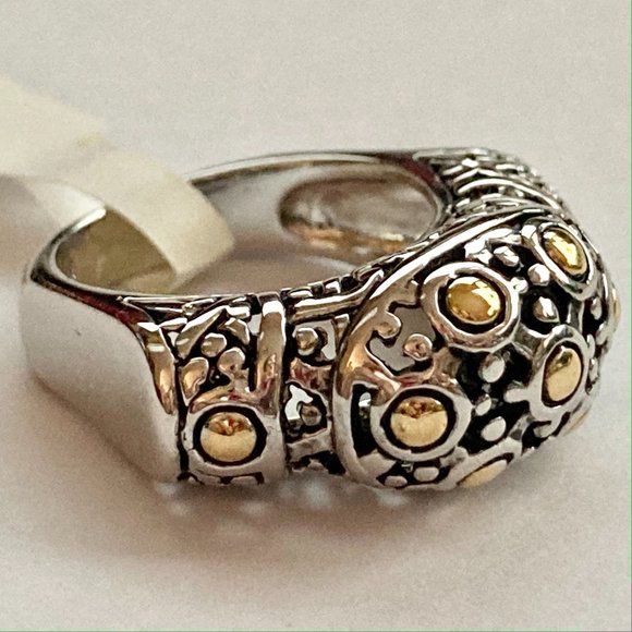Two tone Art Deco Dome Cocktail Ring Size 5 Celtic Filigree Silver Gold Plated - Picture 8 of 9